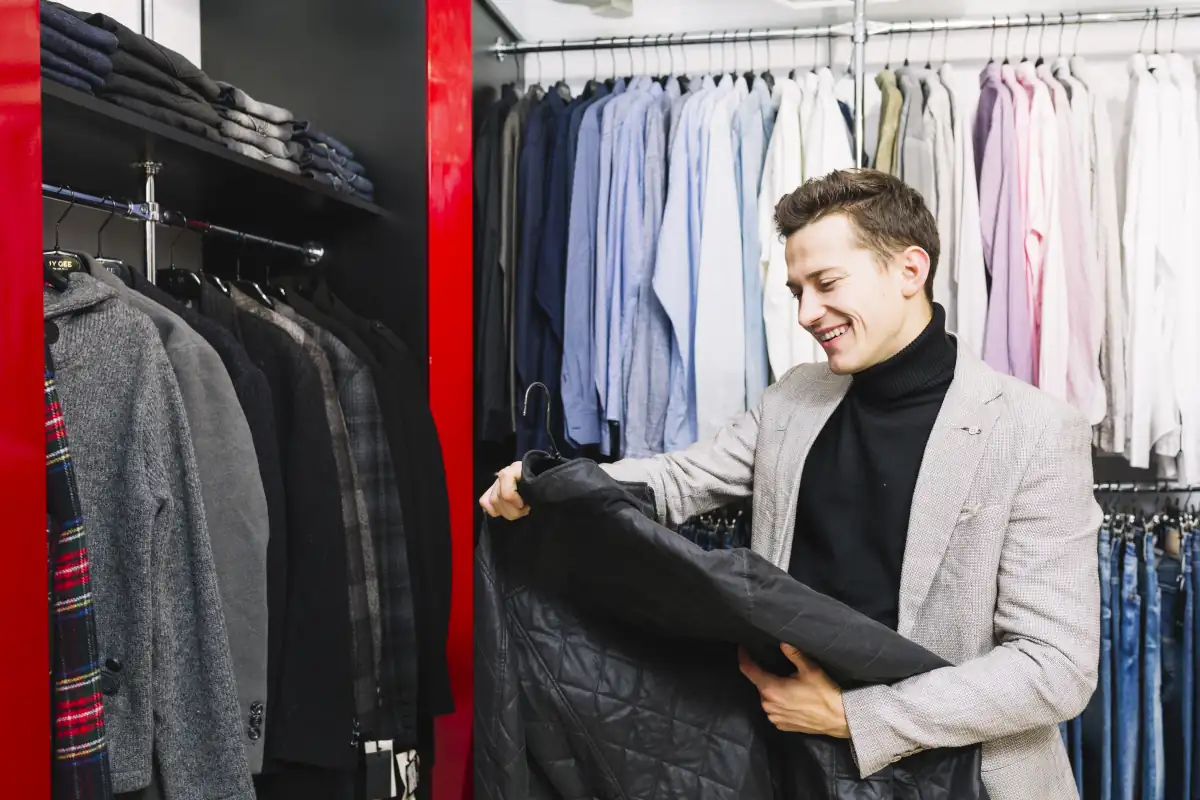 Donna che osserva capi di abbigliamento in negozio – stocchisti abbigliamento Winterlude Group